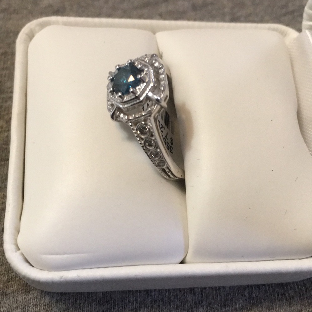 Fancy Intense Blue Diamond Solitaire Art Deco Ring - Picture 4 of 8